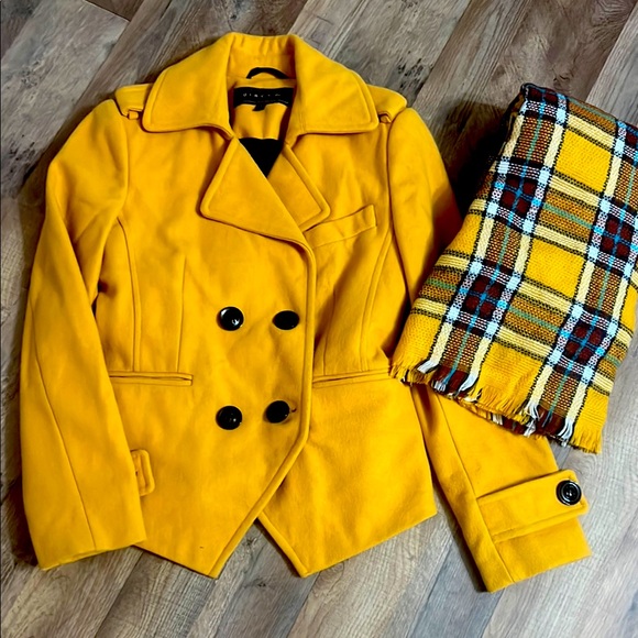 Giacca Gold wool fall pea coat paired with matching scarf / shawl sz M - Picture 1 of 4